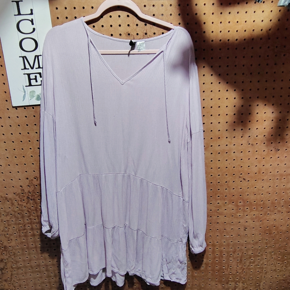 Divided- LIGHT Lavender V-Neck TUNIC Blouse BAGGY OVERSIZED LOOSE FIT SOFT STYLE